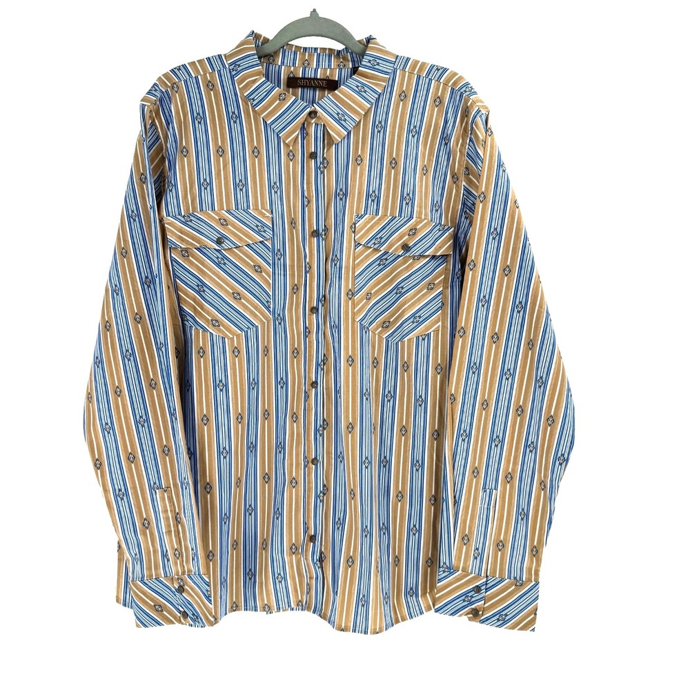 Shyanne Aztec Striped Concho Snap Western Shirt Womens XL Blue Cowgirl Rodeo NEW